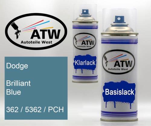 Dodge, Brilliant Blue, 362 / 5362 / PCH: 400ml Sprühdose + 400ml Klarlack - Set, von ATW Autoteile West.